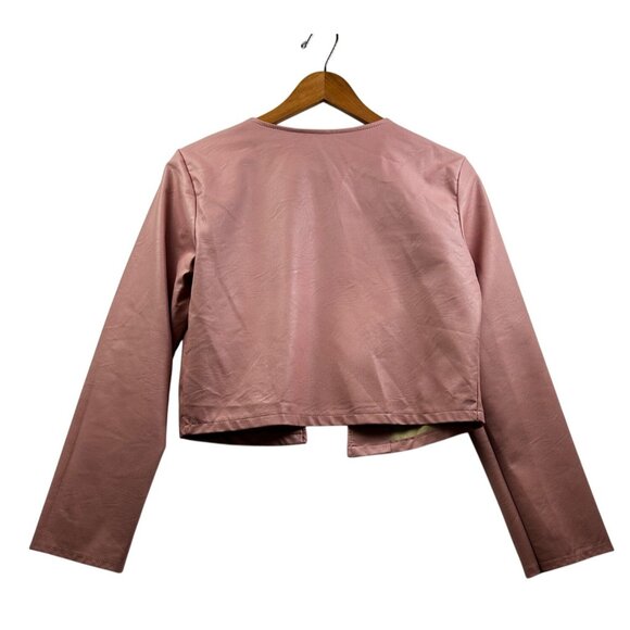 KRISP London Cropped Faux Leather Modern Jacket  Made in Italy Blush Pink MED - Picture 5 of 6